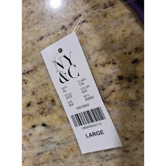 New! NY & Co Size L Purple Flutter Sleeve Tie Neck Keyhole Blouse Cute - Picture 9 of 11